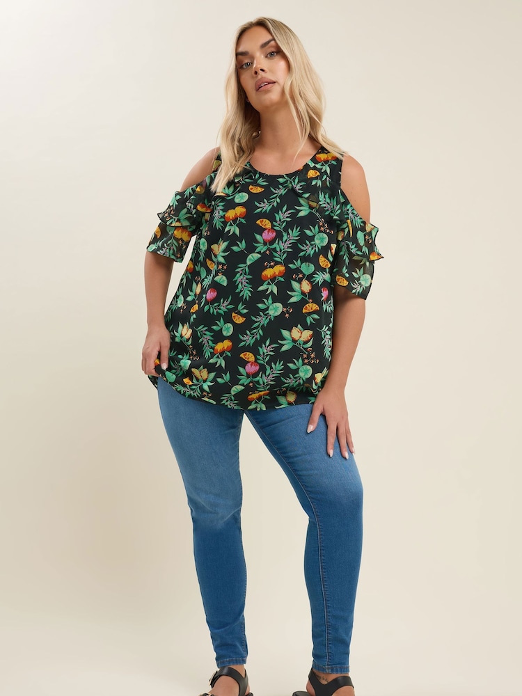 Negro - Yours Curve Lined Frill Blouse - Imagen 2 de 5