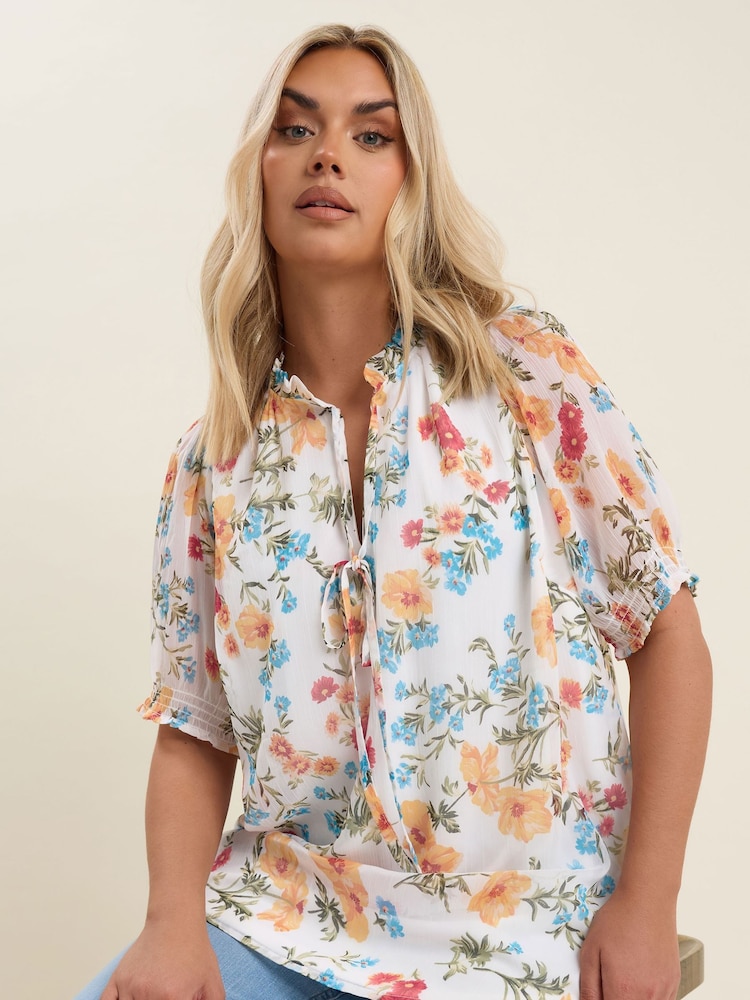 Yours Curve White Frill Neck Lined Blouse - Image 1 of 5 Yours Curve White Frill Neck Lined Blouse - Image 1 of 5
