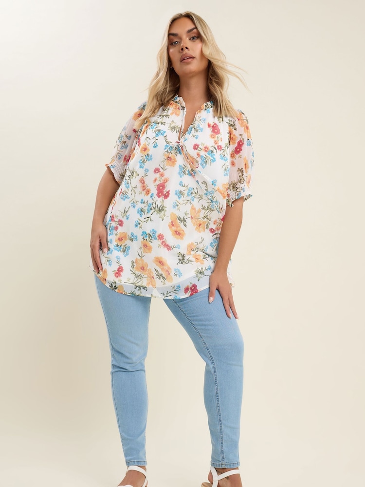 Yours Curve White Frill Neck Lined Blouse - Image 2 of 5