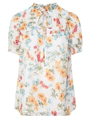 Yours Curve White Frill Neck Lined Blouse - Image 5 of 5