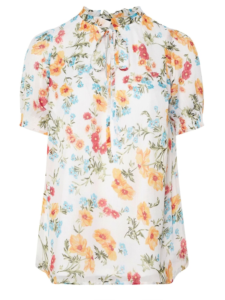 Yours Curve White Frill Neck Lined Blouse - Image 5 of 5