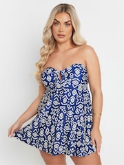 Yours Curve Blue Ikat Knot Front Swimdress - Image 3 of 7