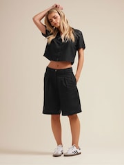 PixieGirl Petite Black Knee Shorts Contains Linen - Image 1 of 6