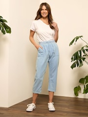 M&Co Blue Lightwash Rich Ribbed Waist Cropped Trousers - Image 2 of 5