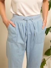 M&Co Blue Lightwash Rich Ribbed Waist Cropped Trousers - Image 4 of 5