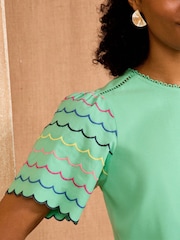 Love & Roses Aqua Multi Jersey Scallop T-Shirt - Image 2 of 4