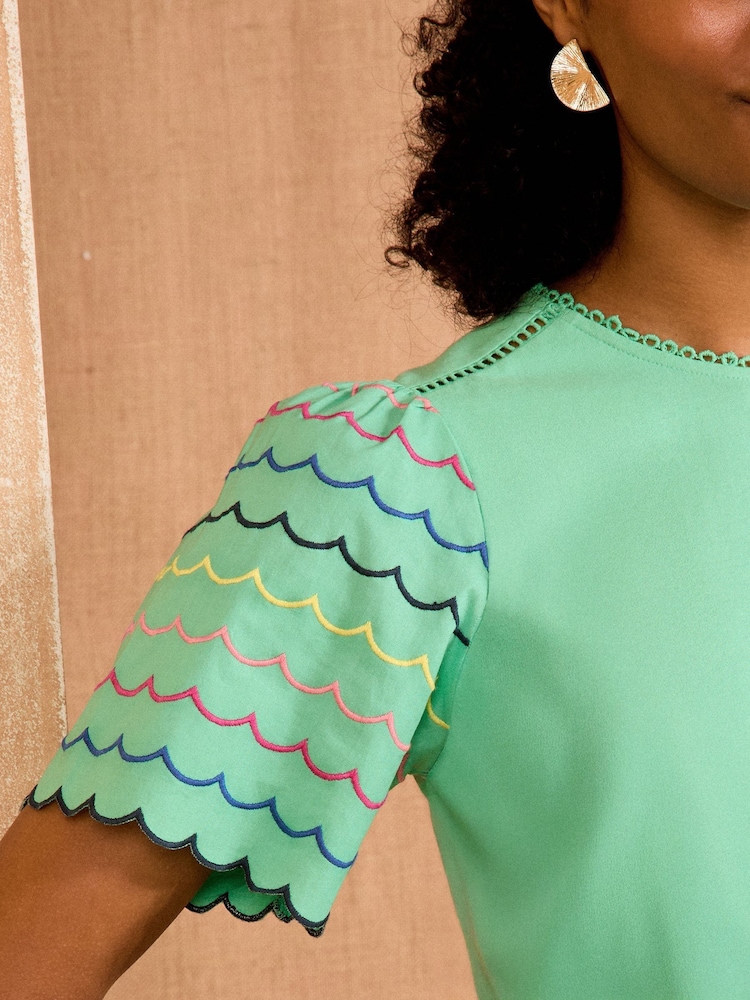 Love & Roses Aqua Multi Jersey Scallop T-Shirt - Image 2 of 4