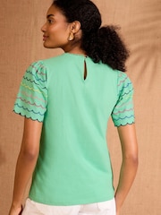 Love & Roses Aqua Multi Jersey Scallop T-Shirt - Image 4 of 4