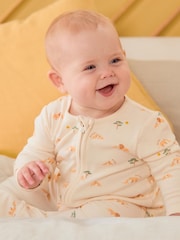 MORI Cream Lion Print Cotton/Viscose Blend 2 Way Zip Sleepsuit - Image 1 of 5