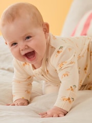 MORI Cream Lion Print Cotton/Viscose Blend 2 Way Zip Sleepsuit - Image 2 of 5