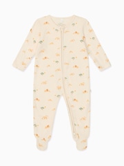 MORI Cream Lion Print Cotton/Viscose Blend 2 Way Zip Sleepsuit - Image 3 of 5