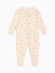 MORI Cream Lion Print Cotton/Viscose Blend 2 Way Zip Sleepsuit - Image 4 of 5