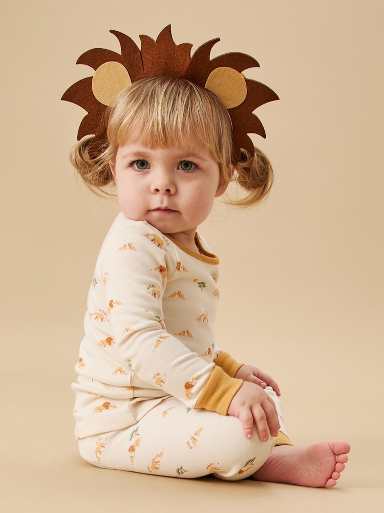 MORI Cream Lion Print Cotton/Viscose Blend 2 Piece Pyjama Set - Image 1 of 1