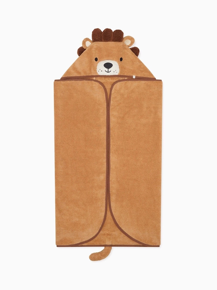 Mori Kids Lion 100% Organic Cotton Supersoft Hooded Brown Towel - Image 1 of 4