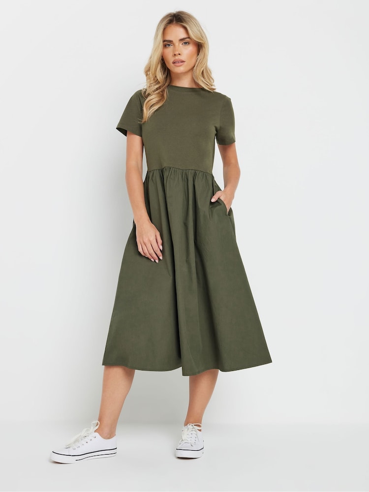 M&Co Green Petite Short Sleeve Midi 100% Cotton Dress - Image 1 of 5