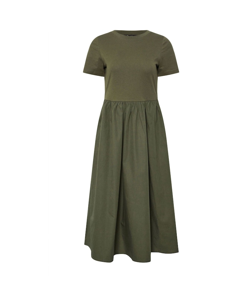 M&Co Green Petite Short Sleeve Midi 100% Cotton Dress - Image 5 of 5