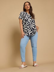 Yours Curve Blue Notch Neck Textured T-Shirt - Image 1 of 5