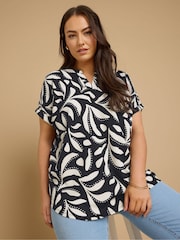 Yours Curve Blue Notch Neck Textured T-Shirt - Image 2 of 5