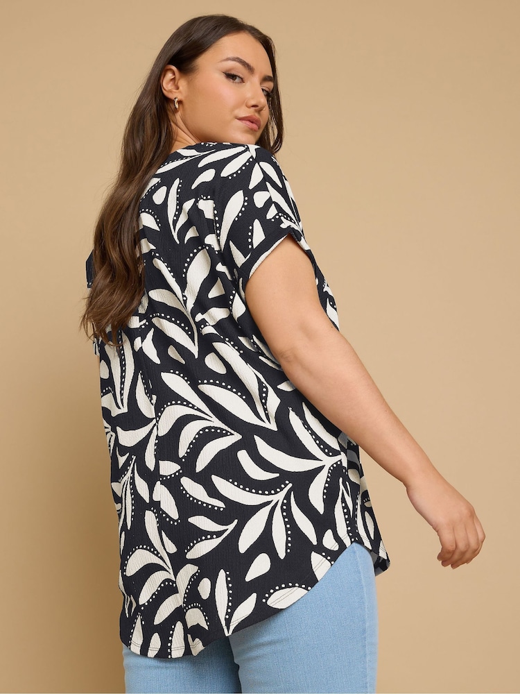Yours Curve Blue Notch Neck Textured T-Shirt - Image 3 of 5