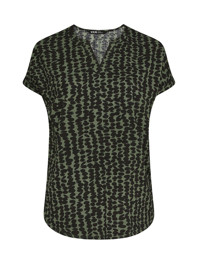 Yours Curve Green Notch Neck Textured T-Shirt - Image 5 of 5