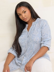Yours Curve Blue Pintuck Blouse - Image 3 of 5