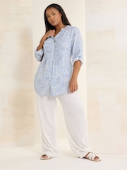 Yours Curve Blue Pintuck Blouse - Image 4 of 5