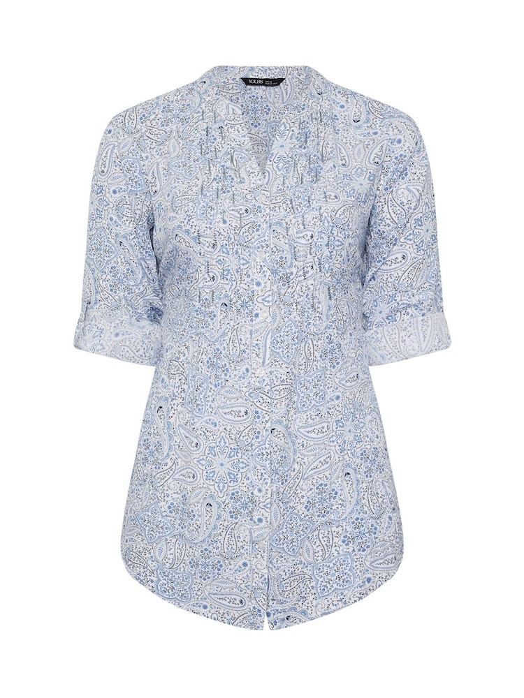 Yours Curve Blue Pintuck Blouse - Image 5 of 5