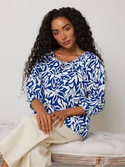 M&Co Blue Petite Long Sleeve Tie Neck Top - Image 1 of 6