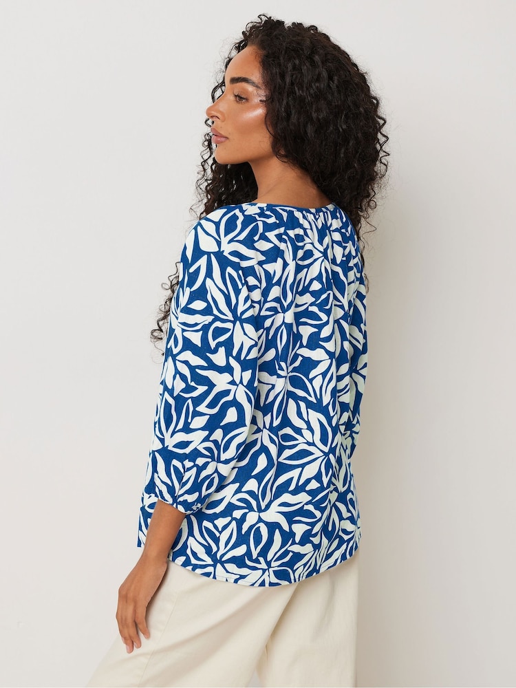 M&Co Blue Petite Long Sleeve Tie Neck Top - Image 4 of 6
