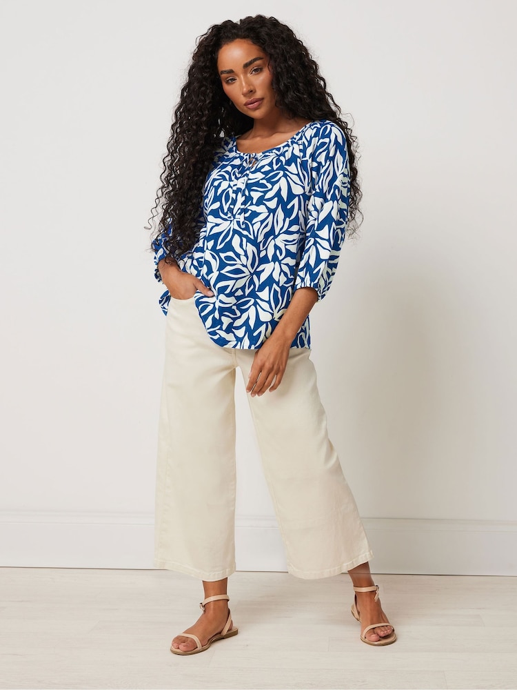 M&Co Blue Petite Long Sleeve Tie Neck Top - Image 5 of 6