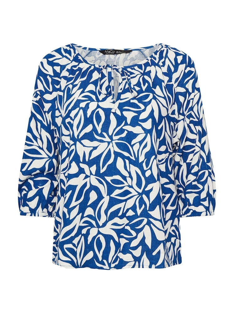M&Co Blue Petite Long Sleeve Tie Neck Top - Image 6 of 6