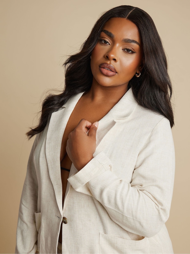 Yours Curve Natural Relaxed Unlined Blazer - Image 4 of 5