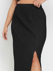 Yours Curve Black Plisse Skirt - Image 4 of 5