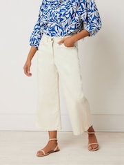 M&Co Natural Petite Wide Leg Cropped Trousers - Image 1 of 5