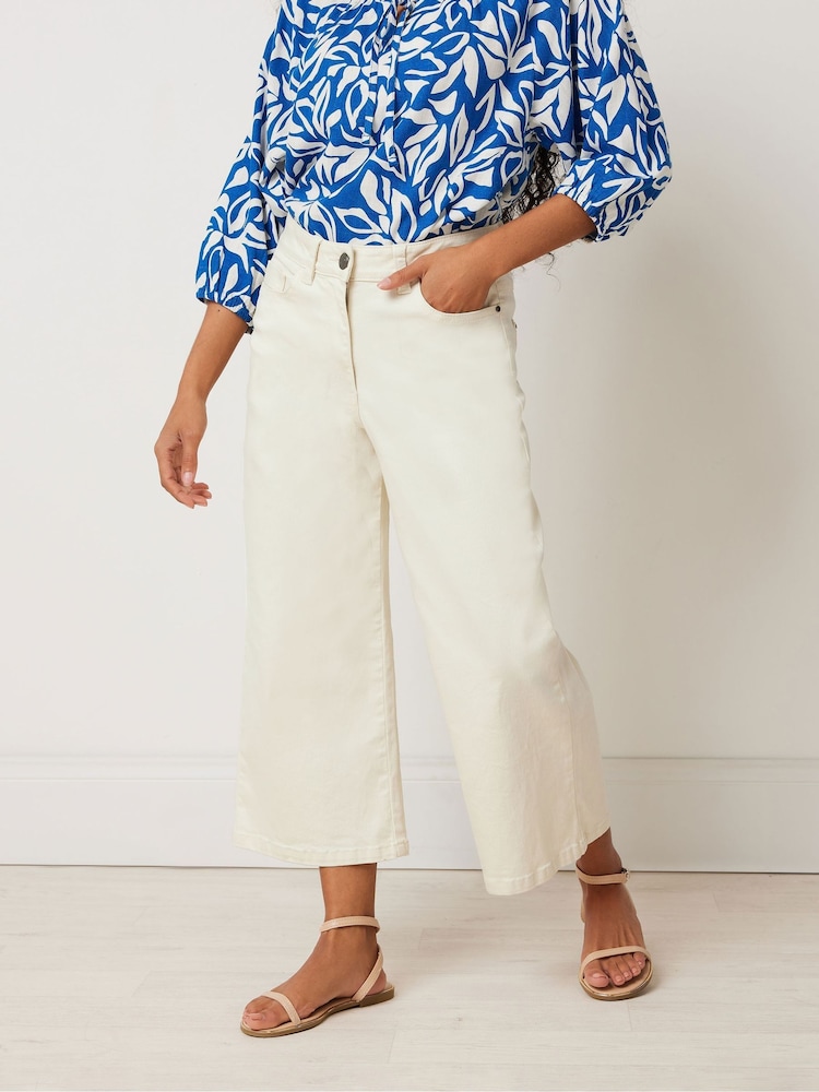 M&Co Natural Petite Wide Leg Cropped Trousers - Image 1 of 5