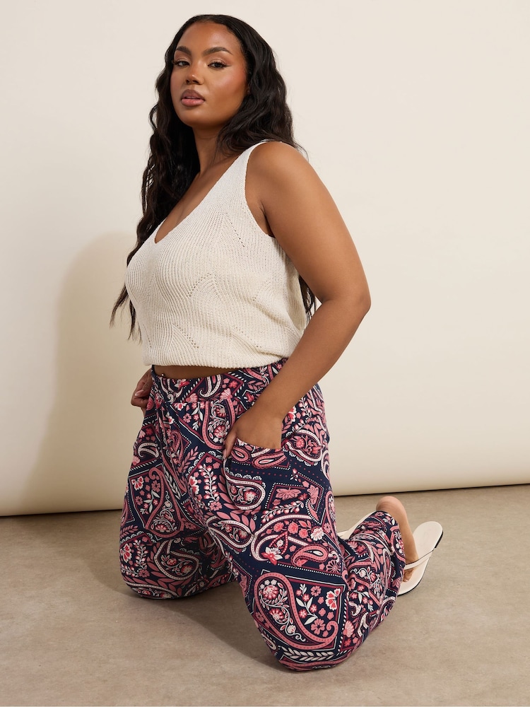 Yours Curve Black Paisley Cuffed Harem Trousers - Image 2 of 5 Yours Curve Black Paisley Cuffed Harem Trousers - Image 2 of 5