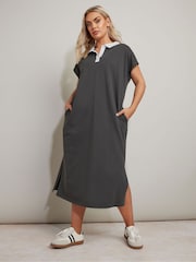 Yours Curve Grey Rugby Collar 100% Cotton Dress - Image 1 of 5