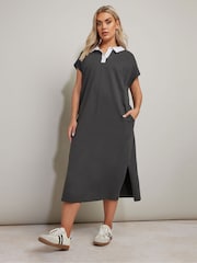 Yours Curve Grey Rugby Collar 100% Cotton Dress - Image 2 of 5