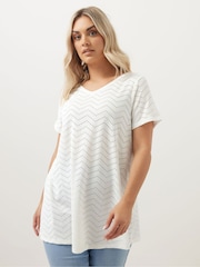 Yours Curve White Pointelle Detail T-Shirt - Image 1 of 5