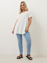 Yours Curve White Pointelle Detail T-Shirt - Image 2 of 5