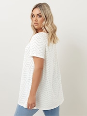 Yours Curve White Pointelle Detail T-Shirt - Image 3 of 5