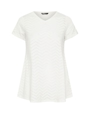 Yours Curve White Pointelle Detail T-Shirt - Image 5 of 5