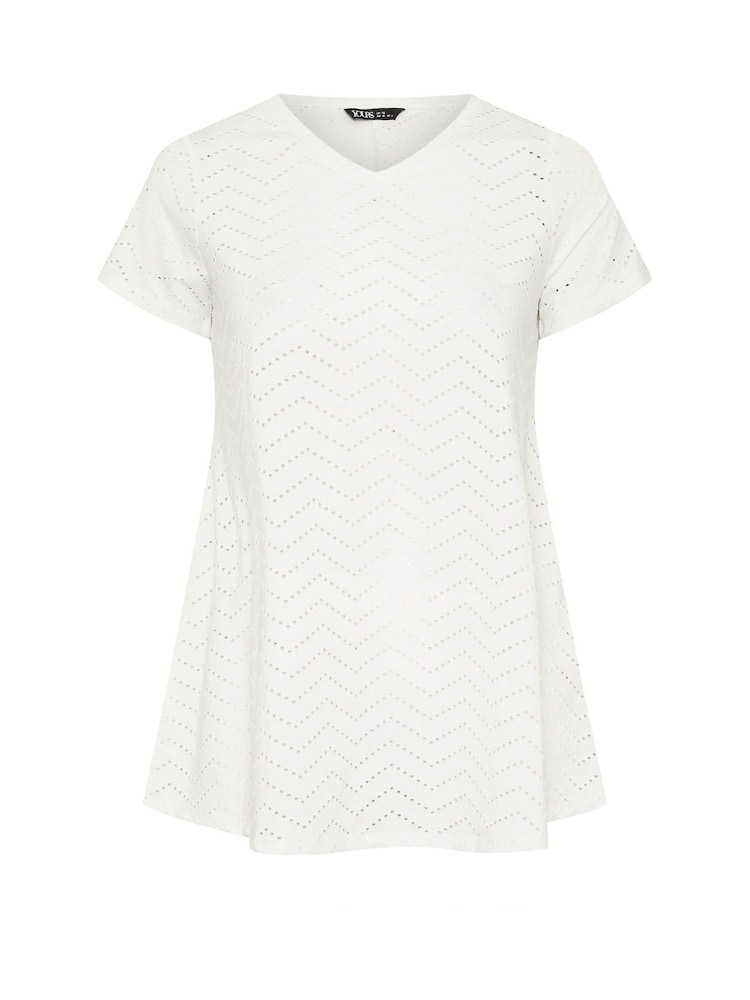 Yours Curve White Pointelle Detail T-Shirt - Image 5 of 5