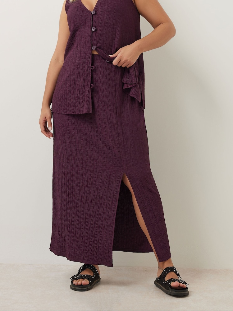 Yours Curve Purple Plisse Skirt - Image 1 of 5