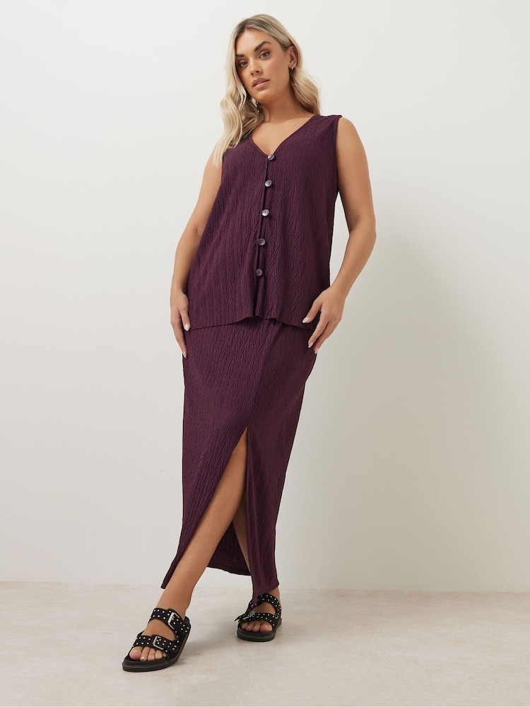 Yours Curve Purple Plisse Skirt - Image 2 of 5