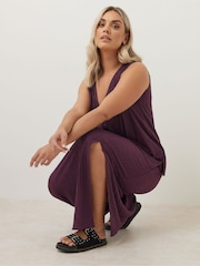 Yours Curve Purple Plisse Skirt - Image 4 of 5