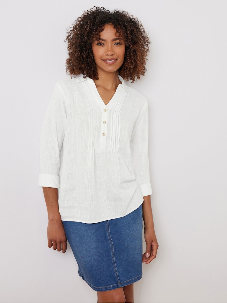 M&Co White Pintuck Detail Contains Shirt - Image 1 of 5 M&Co White Pintuck Detail Contains Shirt - Image 1 of 5