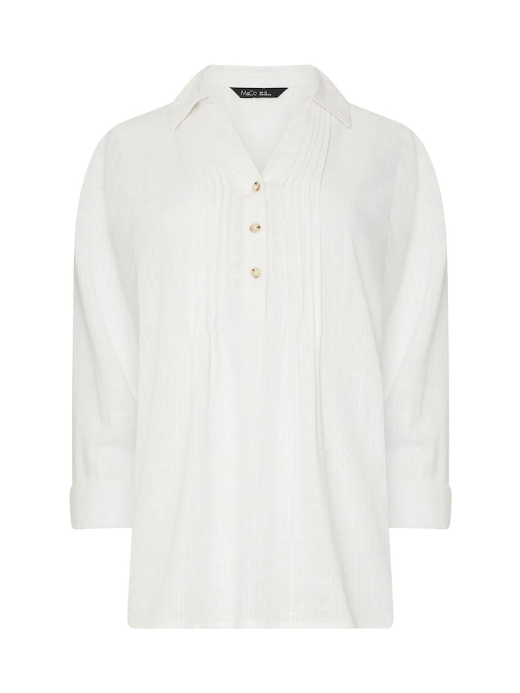 M&Co White Pintuck Detail Contains Shirt - Image 5 of 5 M&Co White Pintuck Detail Contains Shirt - Image 5 of 5