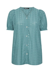 Yours Curve Blue Puff Sleeve Anglaise Blouse - Image 5 of 5