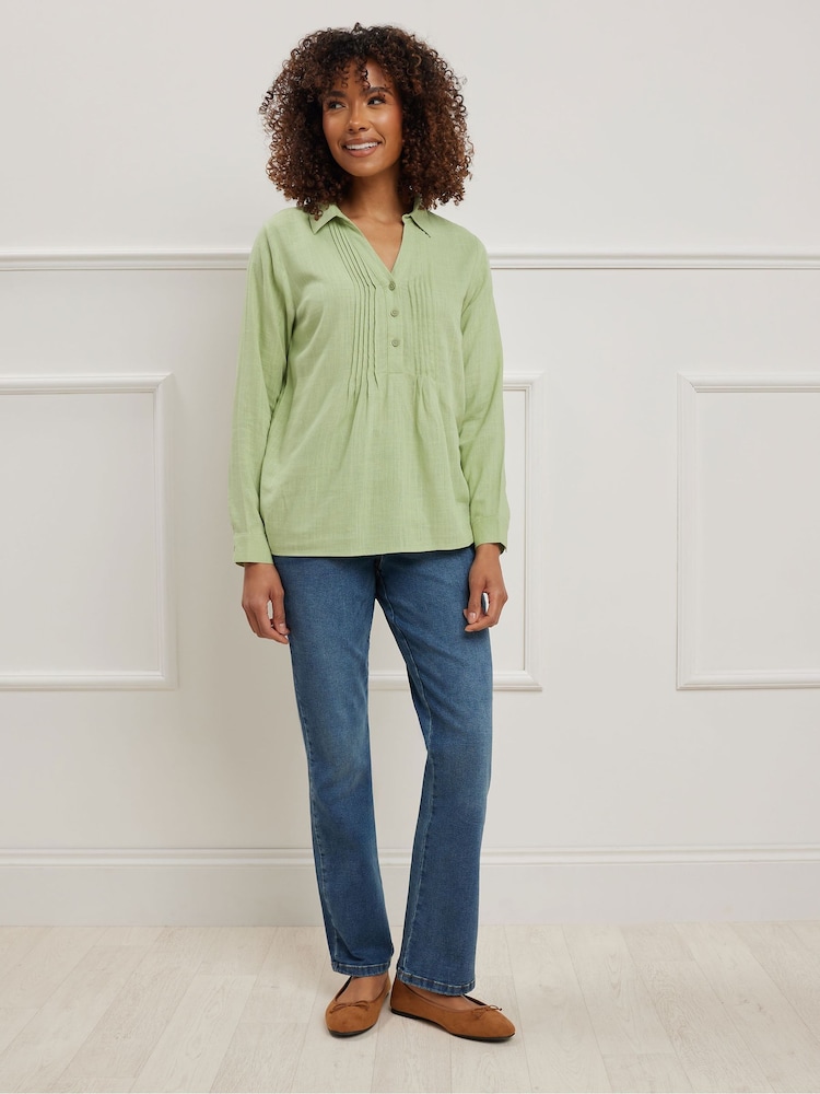 M&Co Green Pintuck Detail Contains Shirt - Image 2 of 5